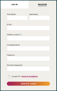 The registration form on the login page.